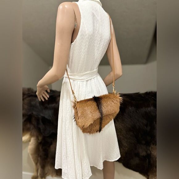 Handmade Asymmetric Leather Shoulder Bag/Hair On Goat- hide Saddle Bag/Crossbody - Picture 7 of 16